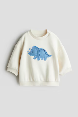 H & M - Motif-Detail Brushed-Inside Sweatshirt - Beige | H&M (US + CA)