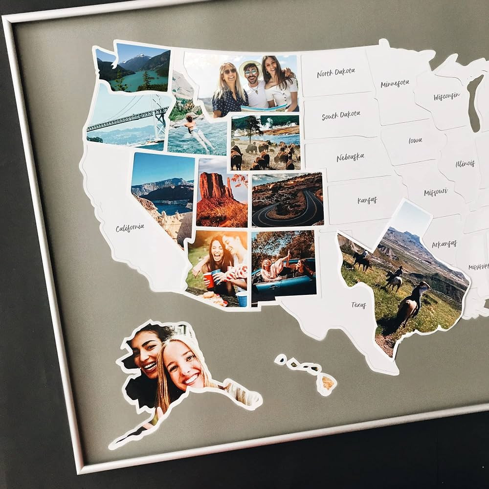 USA Photo Map - 50 States Travel Map - 24 x 36 in - Printed on Flexible Vinyl and Rewritable - In... | Amazon (US)