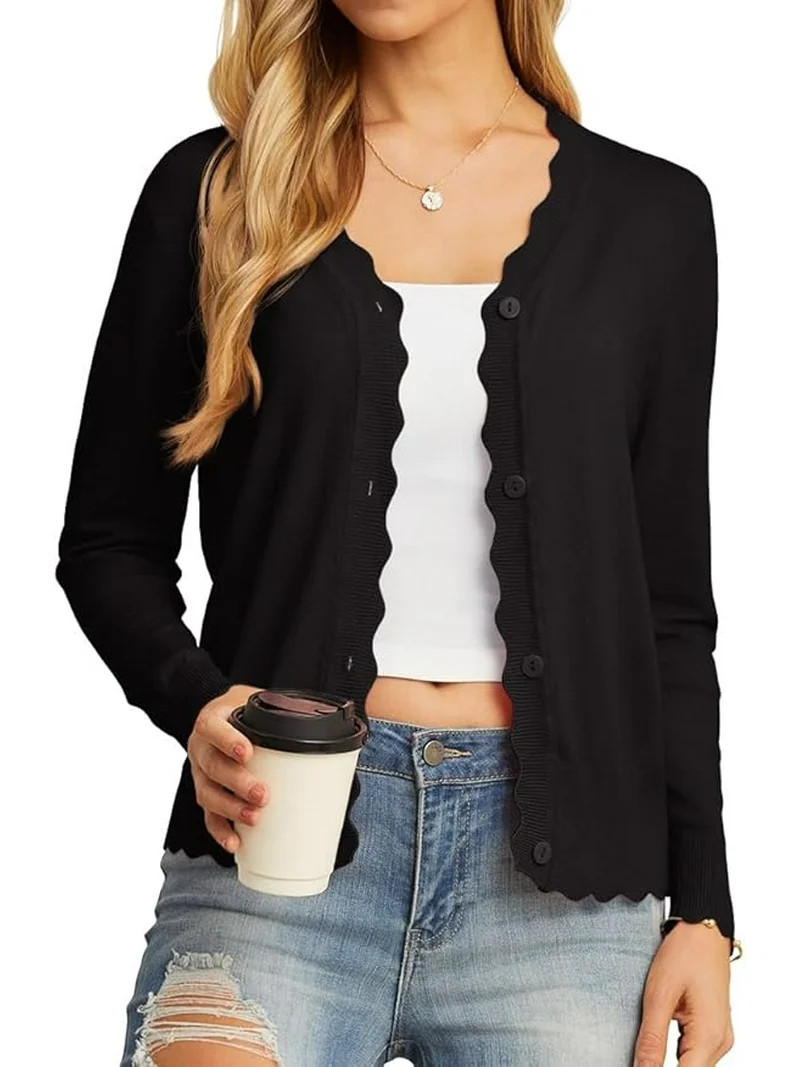 JWD Womens Open Front Cardigan Lightweight Sweater Button Down Long Sleeve Casual Knit Tops Shrug... | Walmart (US)