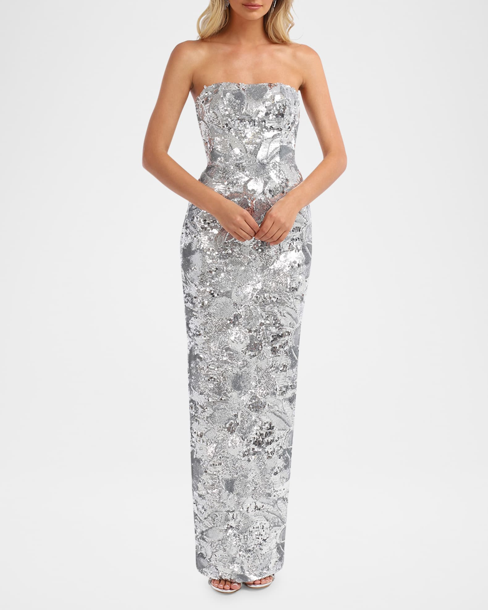 HELSI Serena Strapless Floral Sequin Column Gown | Neiman Marcus