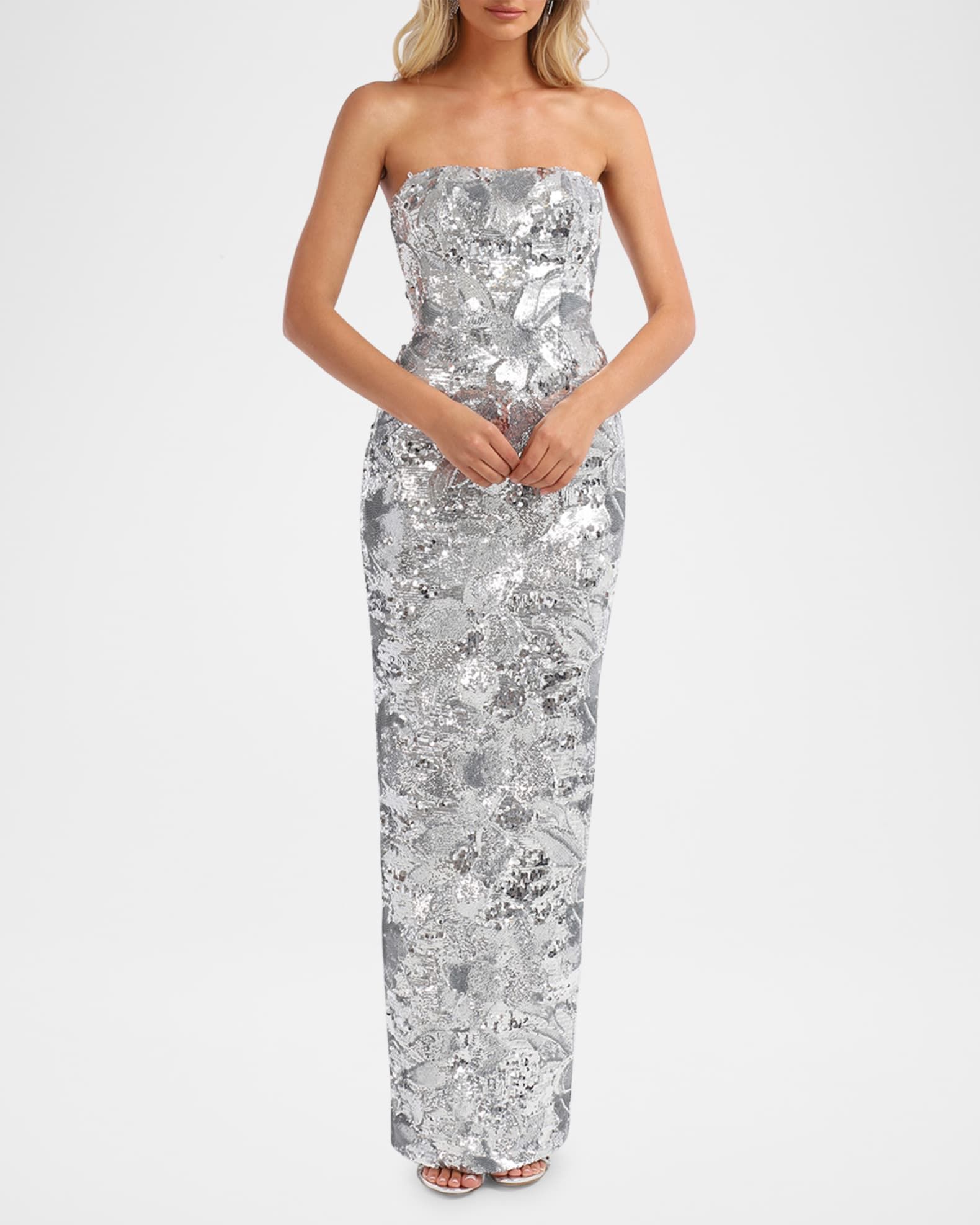 HELSI Serena Strapless Floral Sequin Column Gown | Neiman Marcus