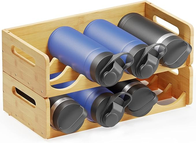 SpaceAid Bamboo Water Bottle Organizer with Labels, Kitchen Pantry Water Bottle Storage Rack for ... | Amazon (US)