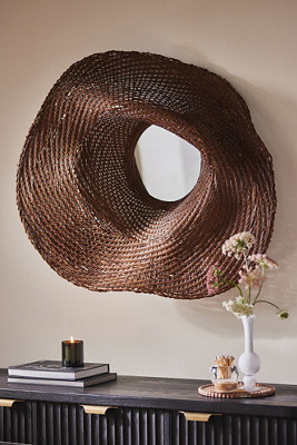 Undulating Woven Rattan Round Mirror | Anthropologie (US)