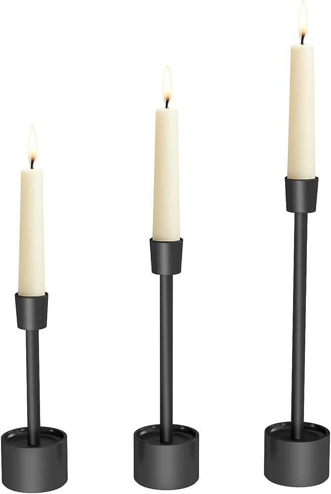 YUMORE 3.9lbs Heavy-Duty Solid Non-Tipping Taper Candle Holders, 3 Packs | Amazon (US)