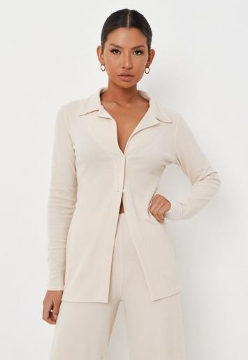 Missguided - Premium Cream Co Ord Fine Rib Button Front Top | Missguided (UK & IE)