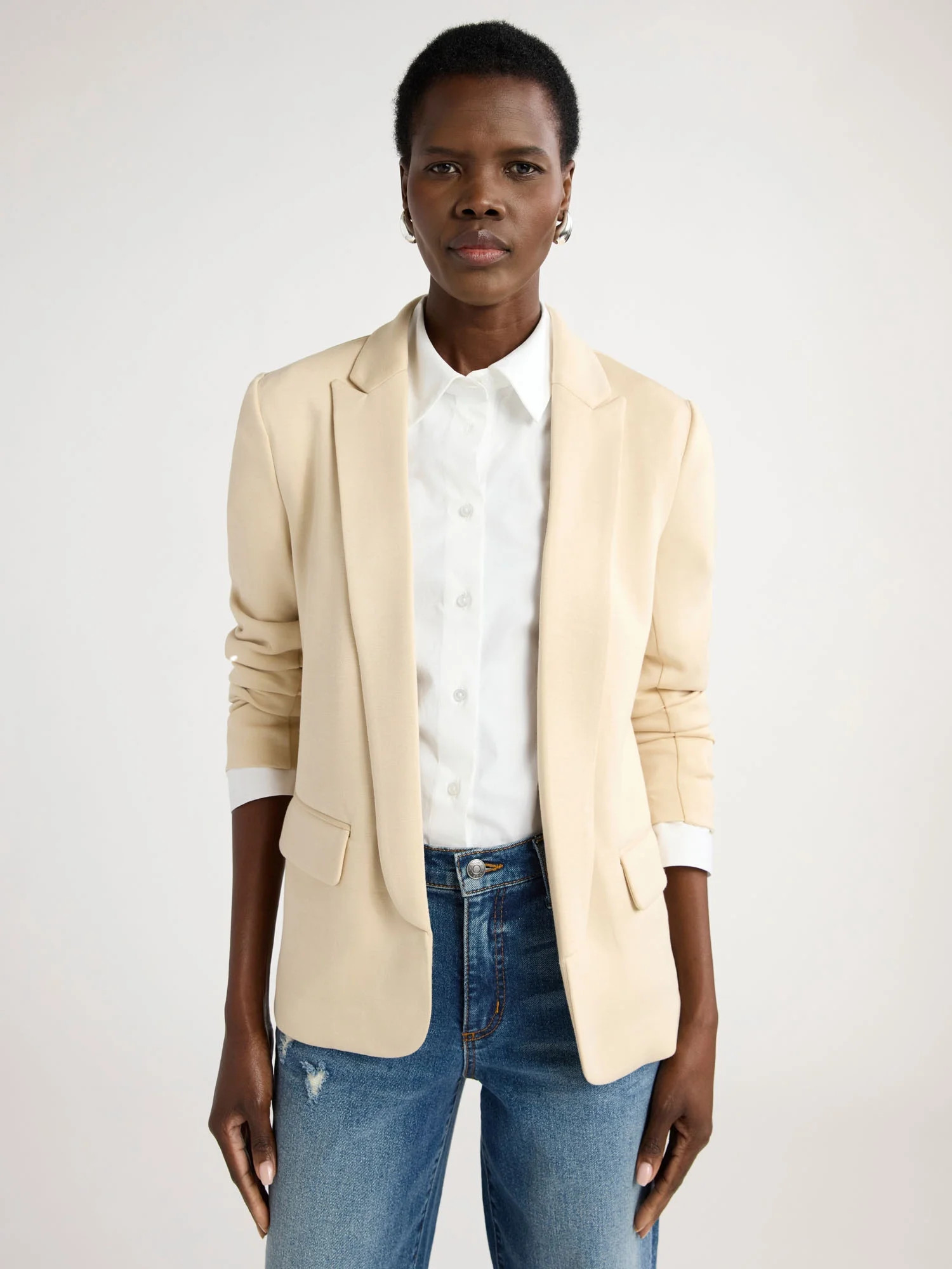 Scoop Women's and Women's Plus Relaxed Scuba Knit Stretch Blazer with Scrunch Sleeves, Sizes XS-4... | Walmart (US)