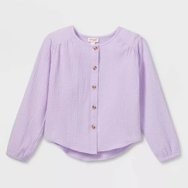 Girls' Long Sleeve Gauze Top - Cat & Jack™ Lilac M | Target