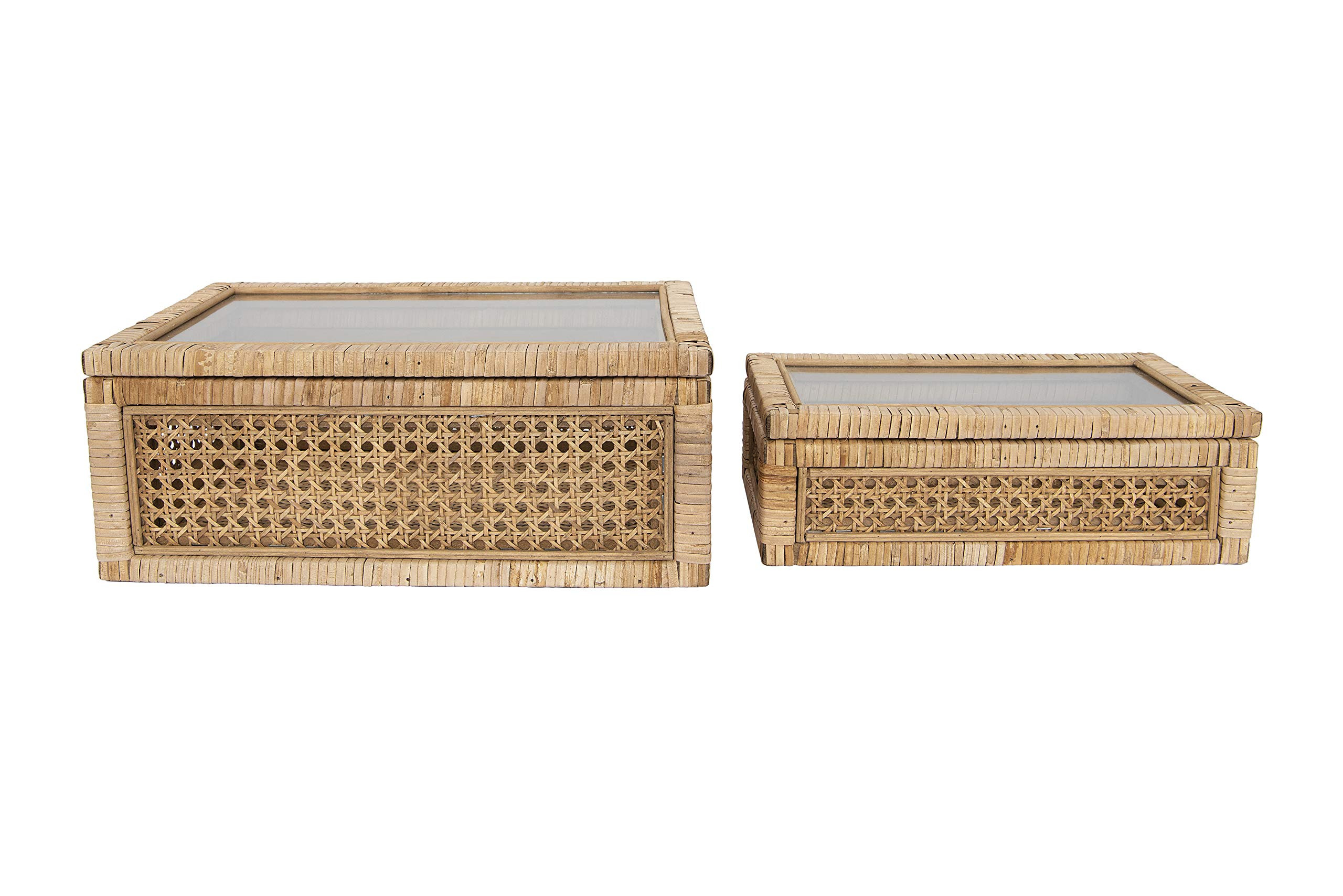 Creative Co-Op Modern Decorative Rectangle Woven Rattan and Wood Display Boxes with Glass Top, Se... | Amazon (US)