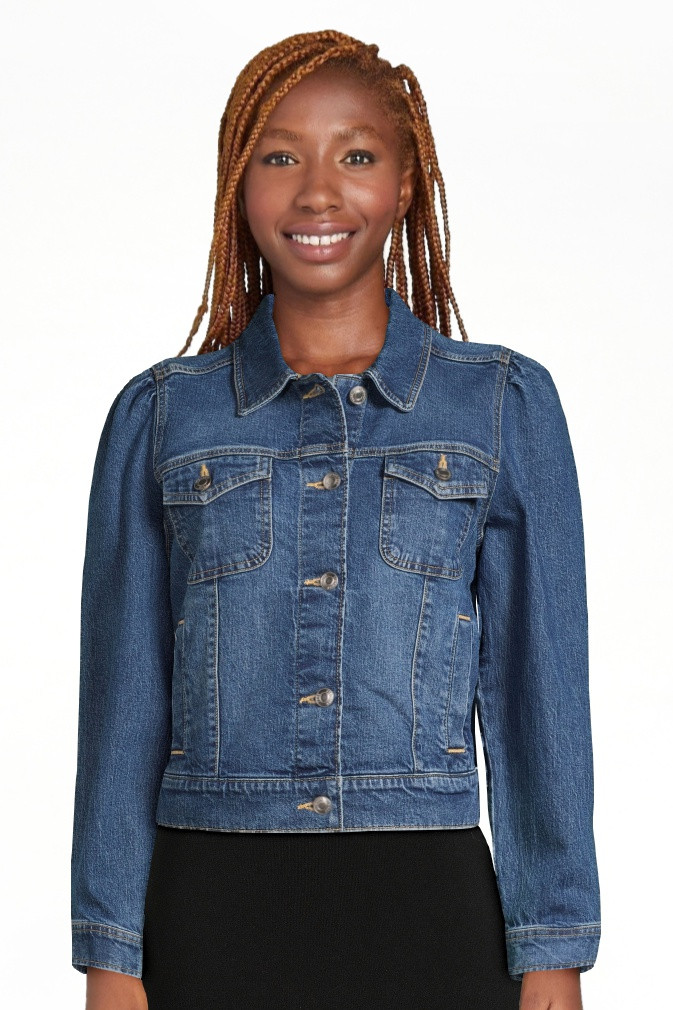 Free Assembly Women’s Puff Sleeve Denim Jacket, Sizes XS-XXL | Walmart (US)