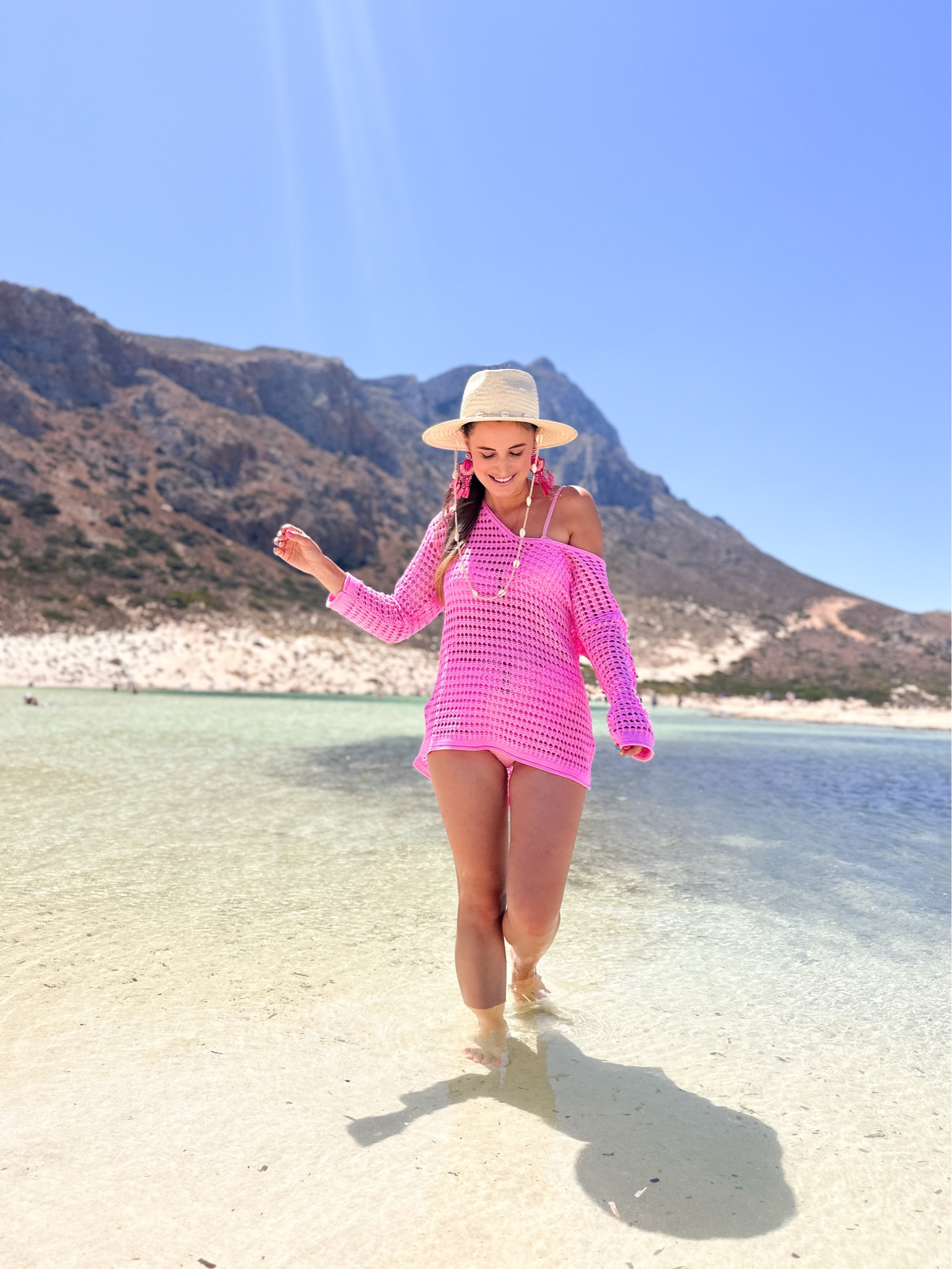 Pink knit cover up. Seashell Fedora by Lack of Colour. Beach hat. Swimwear. Greece vacation. Vacation style. Beach day. Pink cover up. Shein finds. 

#LTKswim #LTKtravel #LTKunder50