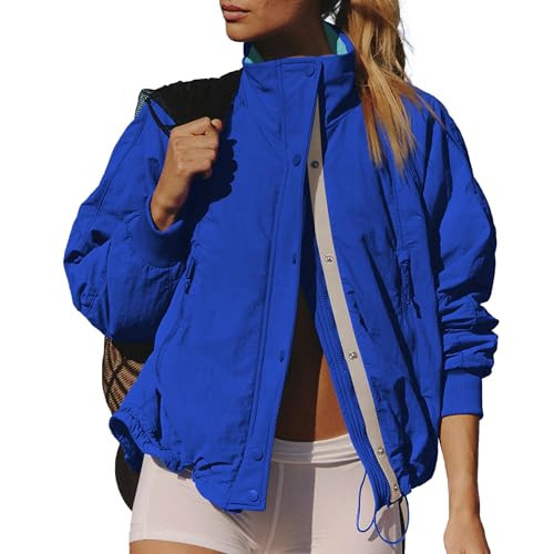SeeLuNa Fleece Lined Jackets Women Long Sleeve High Neck Zipper Up Waterproof Overcoat Field Tripper Jacket with Pockets(Blue,L) | Amazon (US)