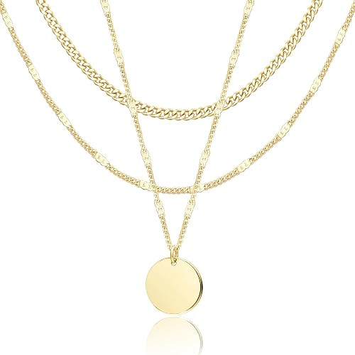 WomenGifts Layered Gold Necklaces for Women, 14K Gold Sterling Silver Plated Dainty Pendant Neckl... | Amazon (US)