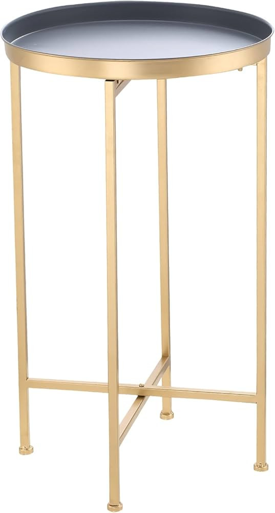 WELL-STRONG Round Side Table, Accent End Table with Grey Removable Metal Tray, Small Circle Table... | Amazon (US)