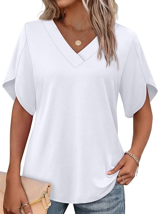 WIHOLL White Shirt Womens Blouses for Women Dressy Casual V Neck Shirts Fashion Clothing School O... | Amazon (US)