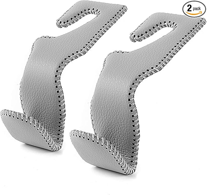 Headrest Hooks for Car, Back Seat Organizer Gray Leather Hanger Holder Hook, for Hanging Purses a... | Amazon (US)
