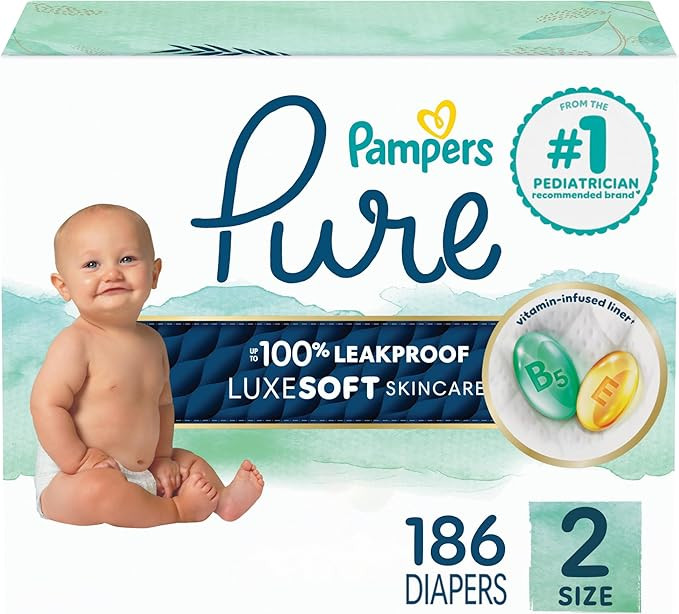 Pampers Pure Protection Baby Diapers, Size 2 (12-18 lbs), 186 Count, Up to 100% Leakproof, Premiu... | Amazon (US)