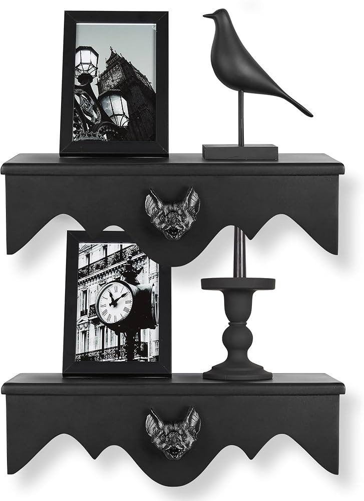 Bat Floating Shelf Set of 2, Black Flying Bat Shelf, Wood Wall Mounted Storage Shelves, Gothic Ho... | Amazon (US)