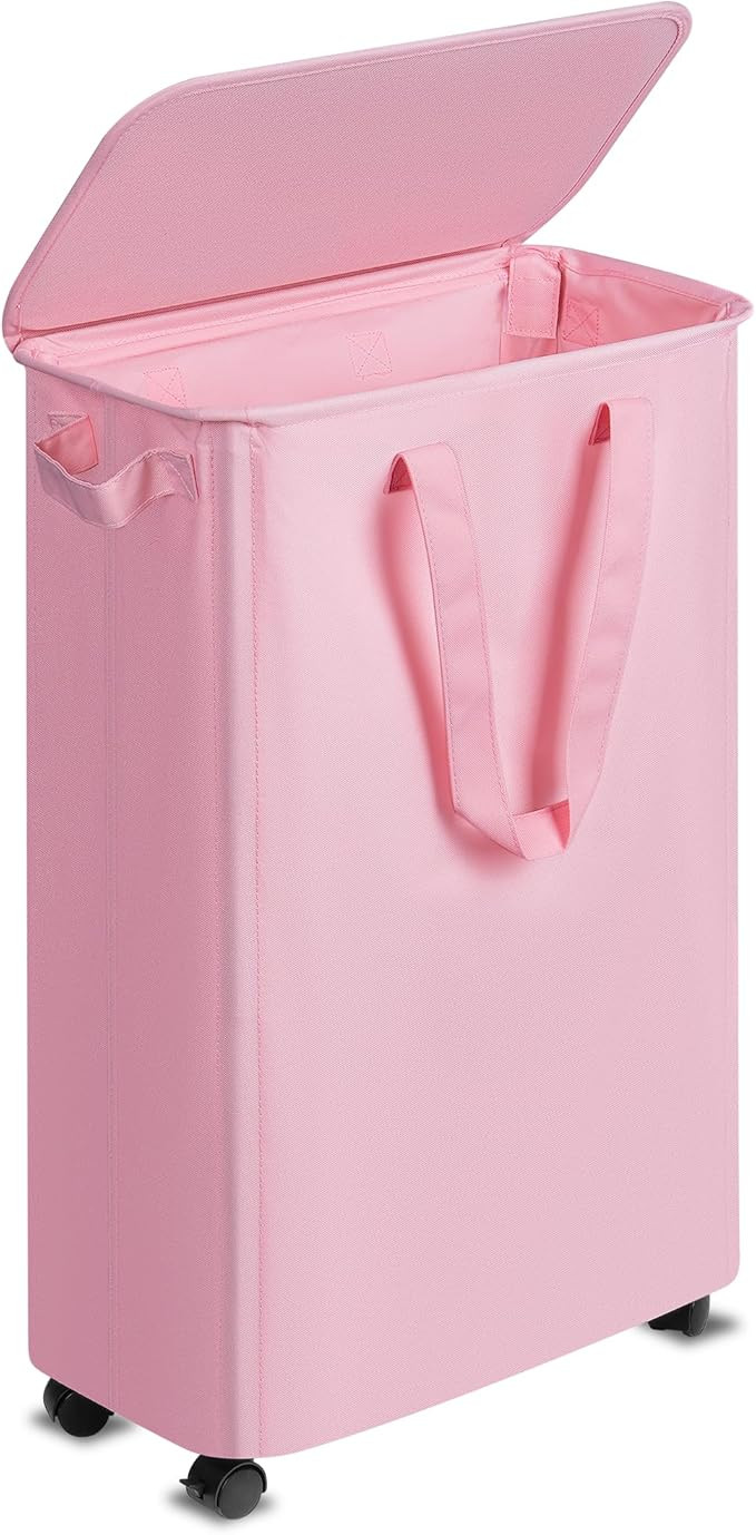 Slim Laundry Hamper with Lid and Wheels, Small Rolling Laundry Basket with Handle for Small Space... | Amazon (US)