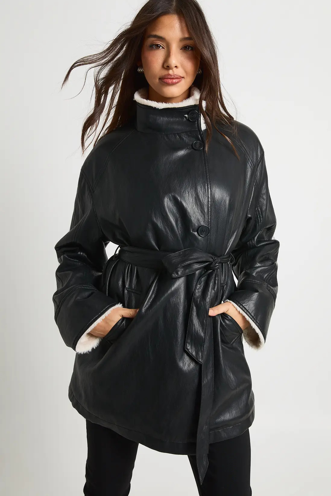 Belted Borg Lined Aviator | Boohoo.com (UK & IE)