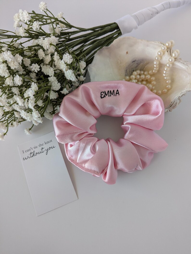Personalized Pink Satin Scrunchie for Bachelorette or Bridal Shower Gift, Maid of Honor & Bridesm... | Etsy (US)