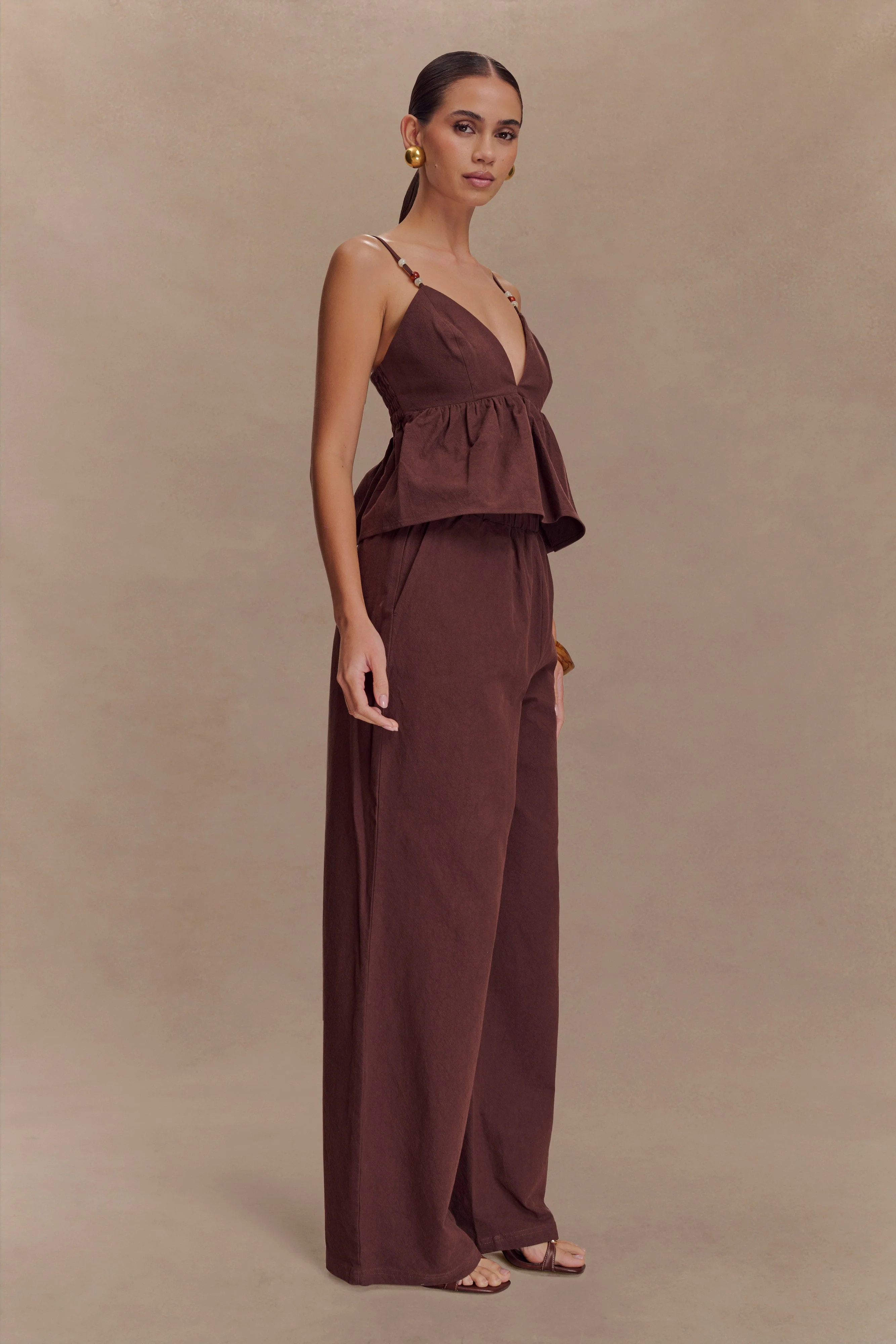 Janayia Cotton Wide Leg Pants - Dark Espresso | MESHKI US