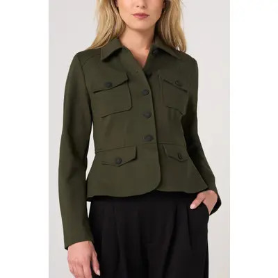 Liverpool Los Angeles Peplum Jacket in Hunter Green at Nordstrom, Size X-Large | Nordstrom