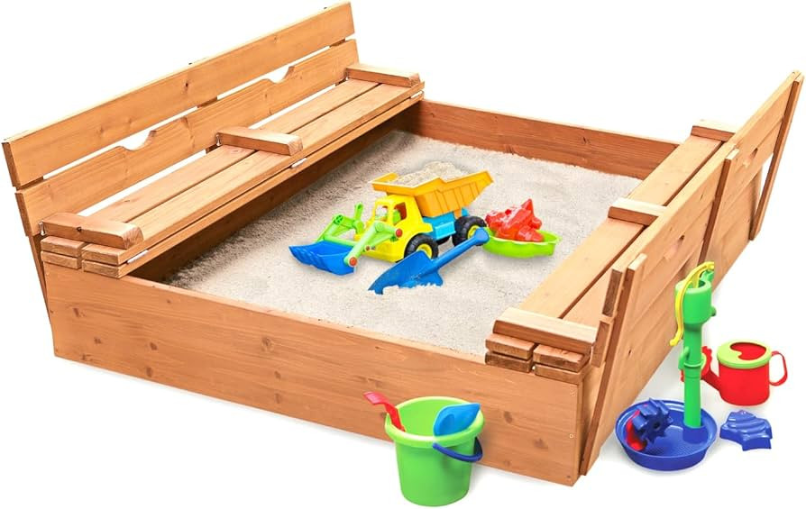 Badger Basket Original Wooden Cedar Sandbox with Built-in Bench Seats and Cover - Heavy Duty Outd... | Amazon (US)