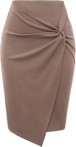 Kate Kasin Wear to Work Pencil Skirts for Women Elastic High Waist Wrap Front Knee Length Bodycon... | Amazon (US)