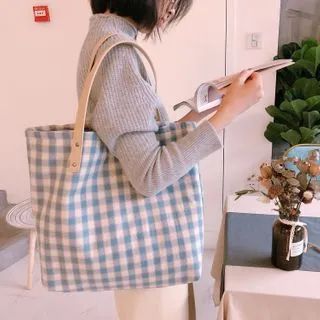 Gingham Canvas Tote Bag | YesStyle Global