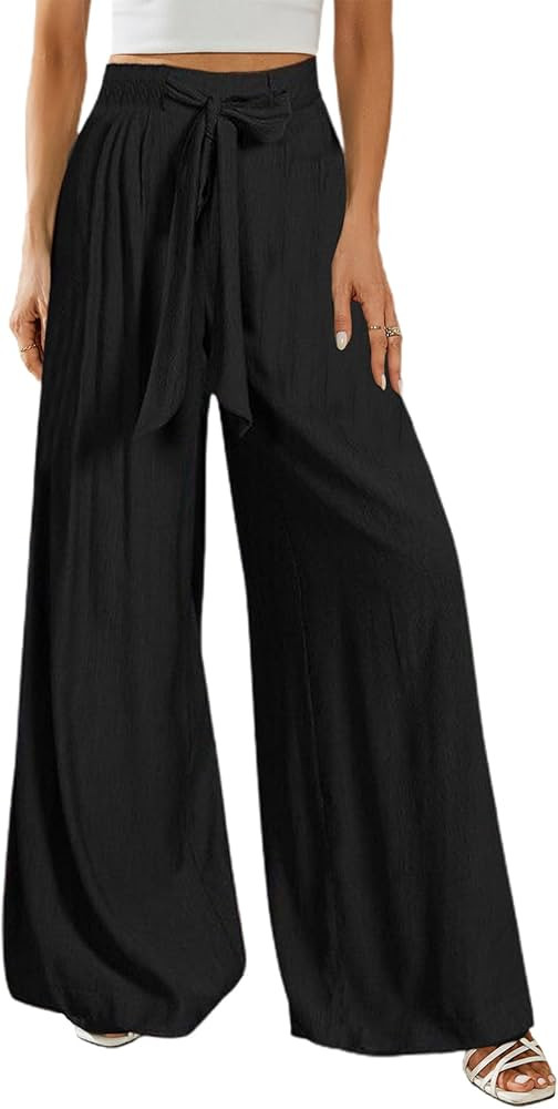 SOFIA'S CHOICE Women's Floral Printed Wide Leg Palazzo Pants Elastic Waist Flowy Lounge Trouser | Amazon (US)