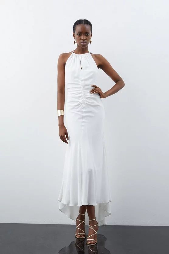 Premium Ruched Halter Strappy Maxi Dress | Karen Millen US