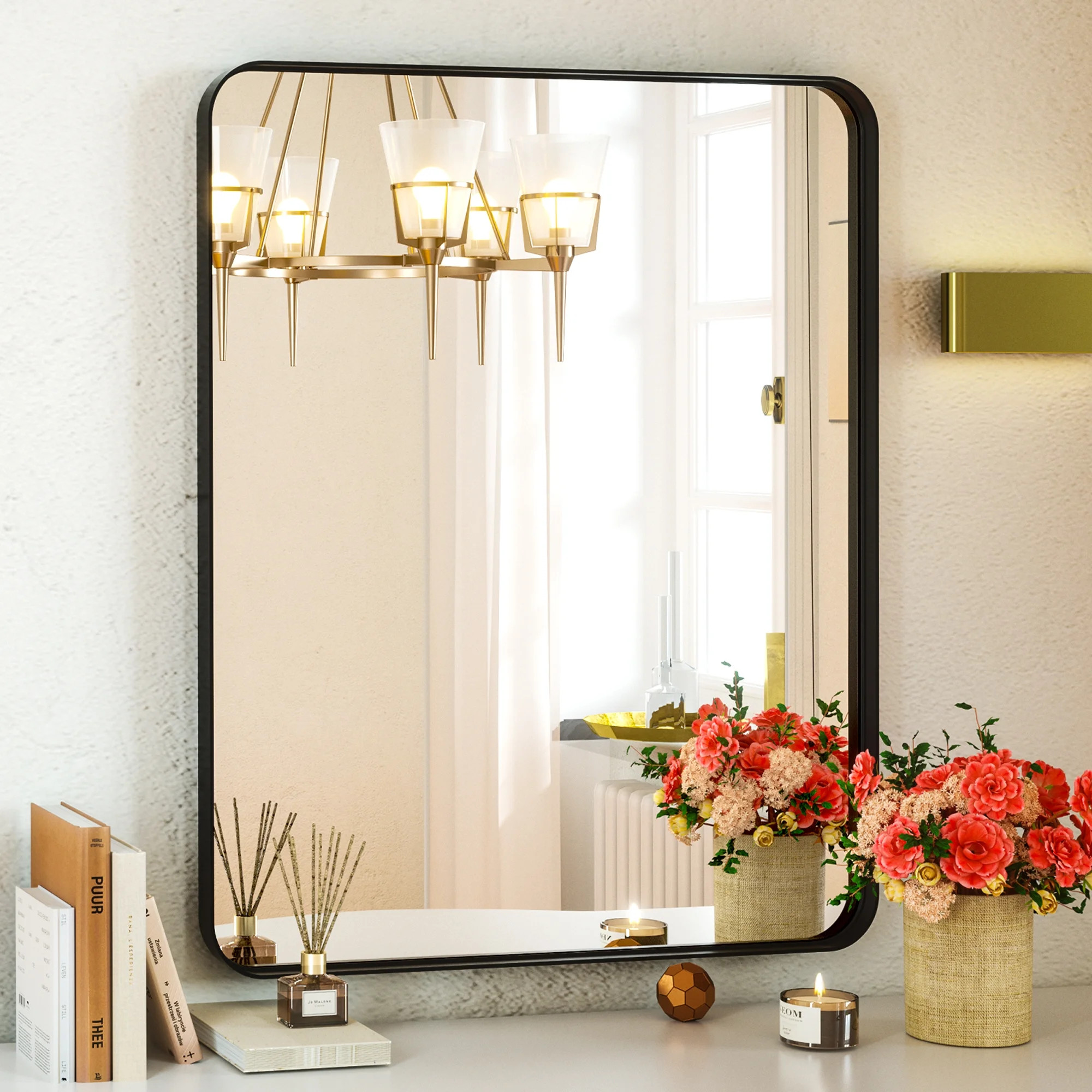 BEAUTYPEAK Bathroom Mirror 24x36 inch, Modern Round Corner Vanity Wall Mirror - Walmart.com | Walmart (US)