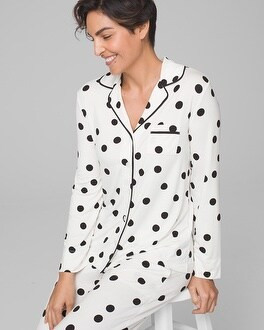 Cool Nights Long Sleeve Grosgrain Trim Notch Collar Pajama Top | Soma Intimates