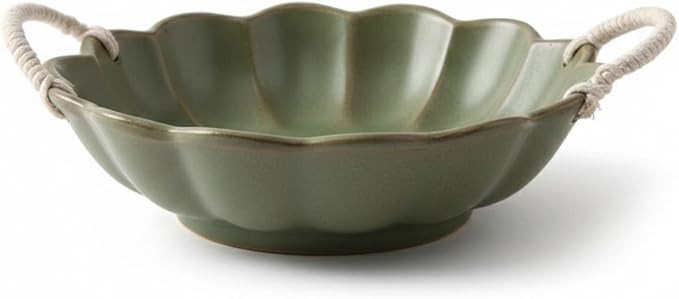 7.7inch Small Vintage Scalloped Ceramic Bowl with Rope Handles, Retro Style Glazed Purse Bowl for... | Amazon (US)