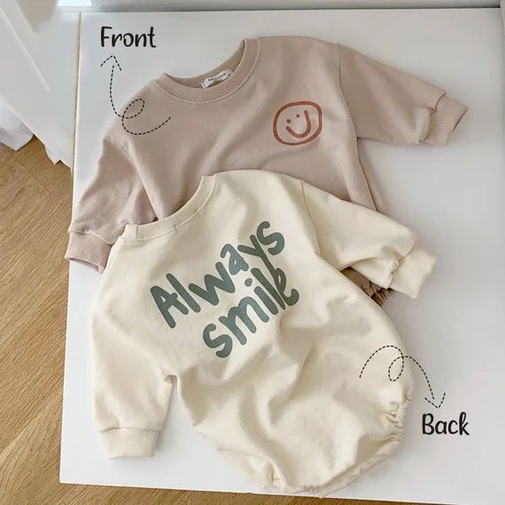 Baby Cotton Bodysuit Simple Smiley Print  Oversized Baby - Etsy | Etsy (US)
