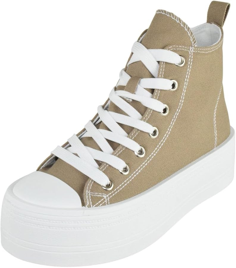 TOP Moda Women High Top Platform Sneakers Canvas Lace-Up Fashion Shoes Flatform Thick Sole Casual... | Amazon (US)