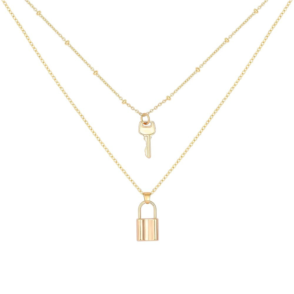 SOFYBJA Dainty 18k Gold Layered Statement Choker Necklaces for Women Tiny Cute Lock Key Pendant P... | Amazon (US)