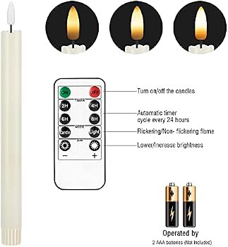 Flameless Taper Candles Flickering Battery Operated, 3D Wick Warm Light Electric Candles with 10-... | Amazon (US)