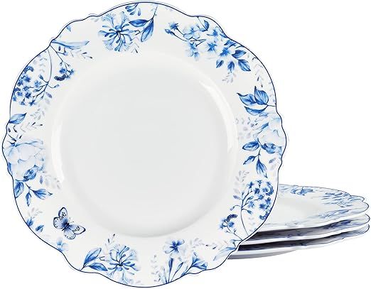 fanquare Vintage 11 Inch Porcelain Dinner Plates Set of 4, Blue Floral Ceramic Serving Plates, Mi... | Amazon (US)