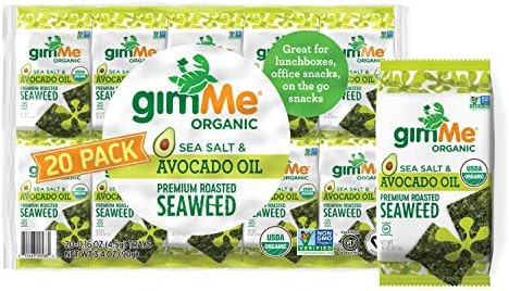 gimMe Organic Roasted Seaweed Sheets - Sea Salt & Avocado Oil - 20 Count - Keto, Vegan, Gluten Fr... | Amazon (US)