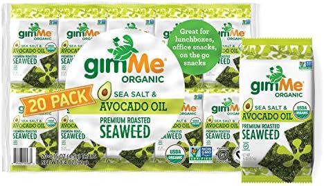 gimMe Organic Roasted Seaweed Sheets - Sea Salt & Avocado Oil - 20 Count - Keto, Vegan, Gluten Fr... | Amazon (US)