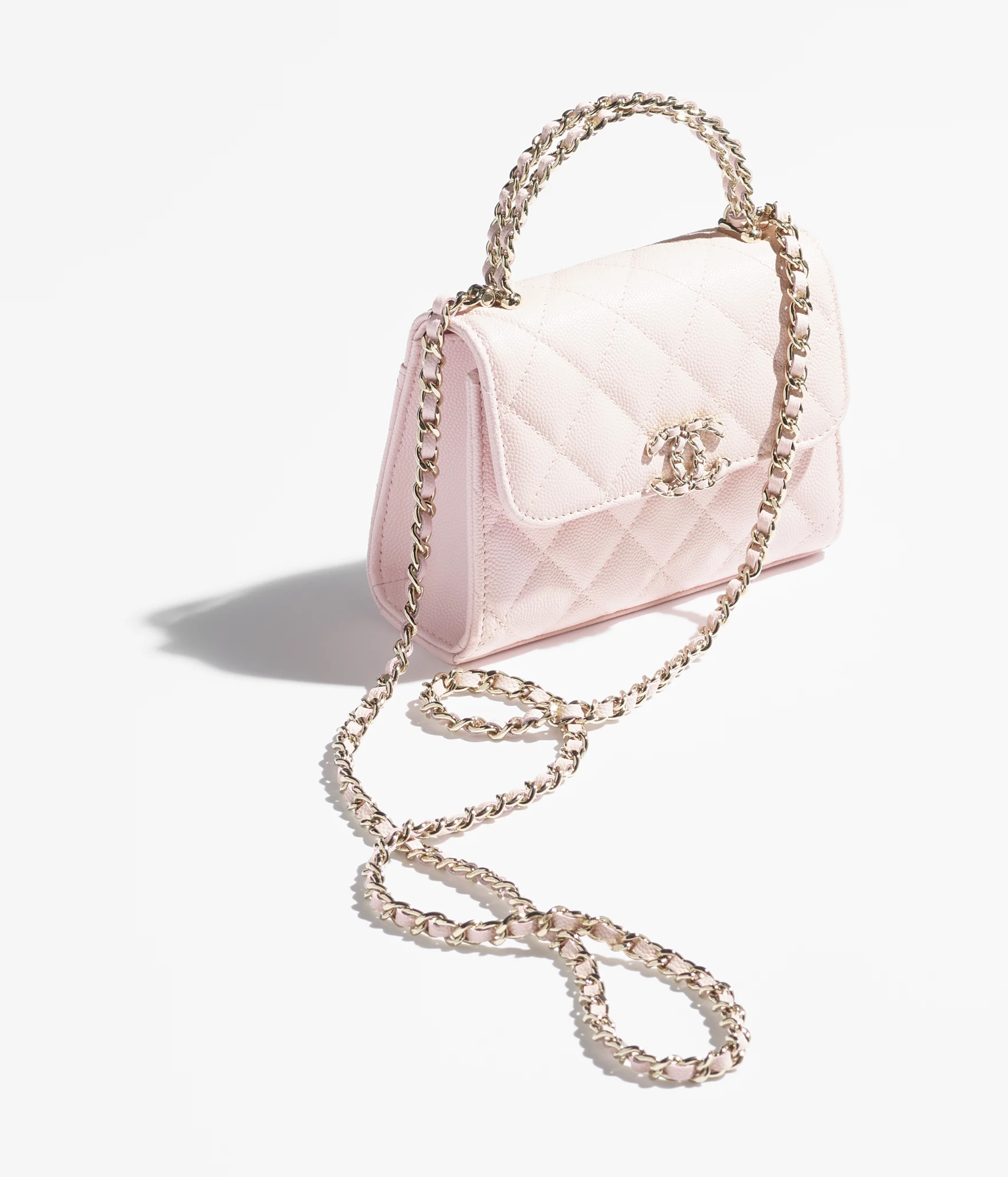 Clutch with chain - Grained shiny calfskin & gold-tone metal, light pink — Fashion | CHANEL | Chanel, Inc. (US)