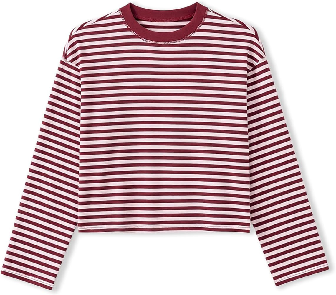 Y2k Womens Striped Cropped Shirt Drop Shoulder Long Sleeve Crewneck Sweatshirt Fairy Grunge Sweat... | Amazon (US)