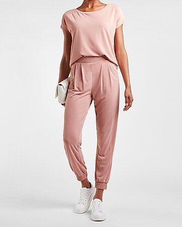 Pink Silky Sueded Jersey Tee + Jogger Set | Express