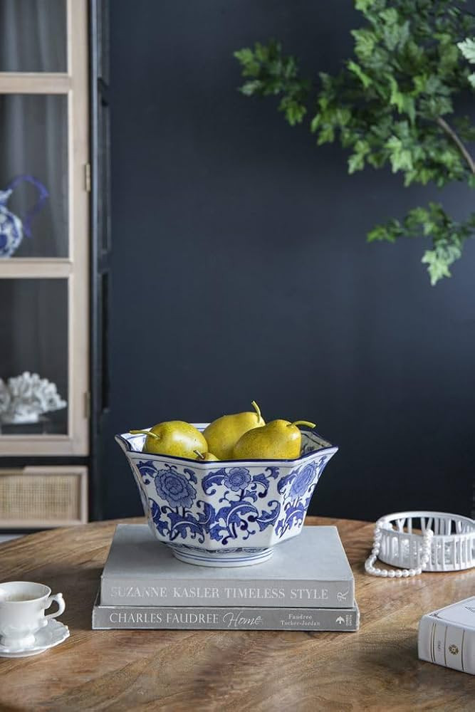 T2 Concept 100% Porcelain D10x6 Traditional Oriental Blue and White Decorative Bowl Floral Patter... | Amazon (US)