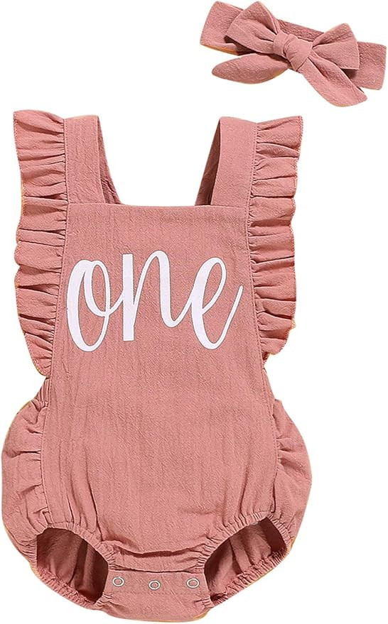 Shalofer Baby Girl First Birthday Outfit 1st Birthday Bodysuit with Headband | Amazon (US)