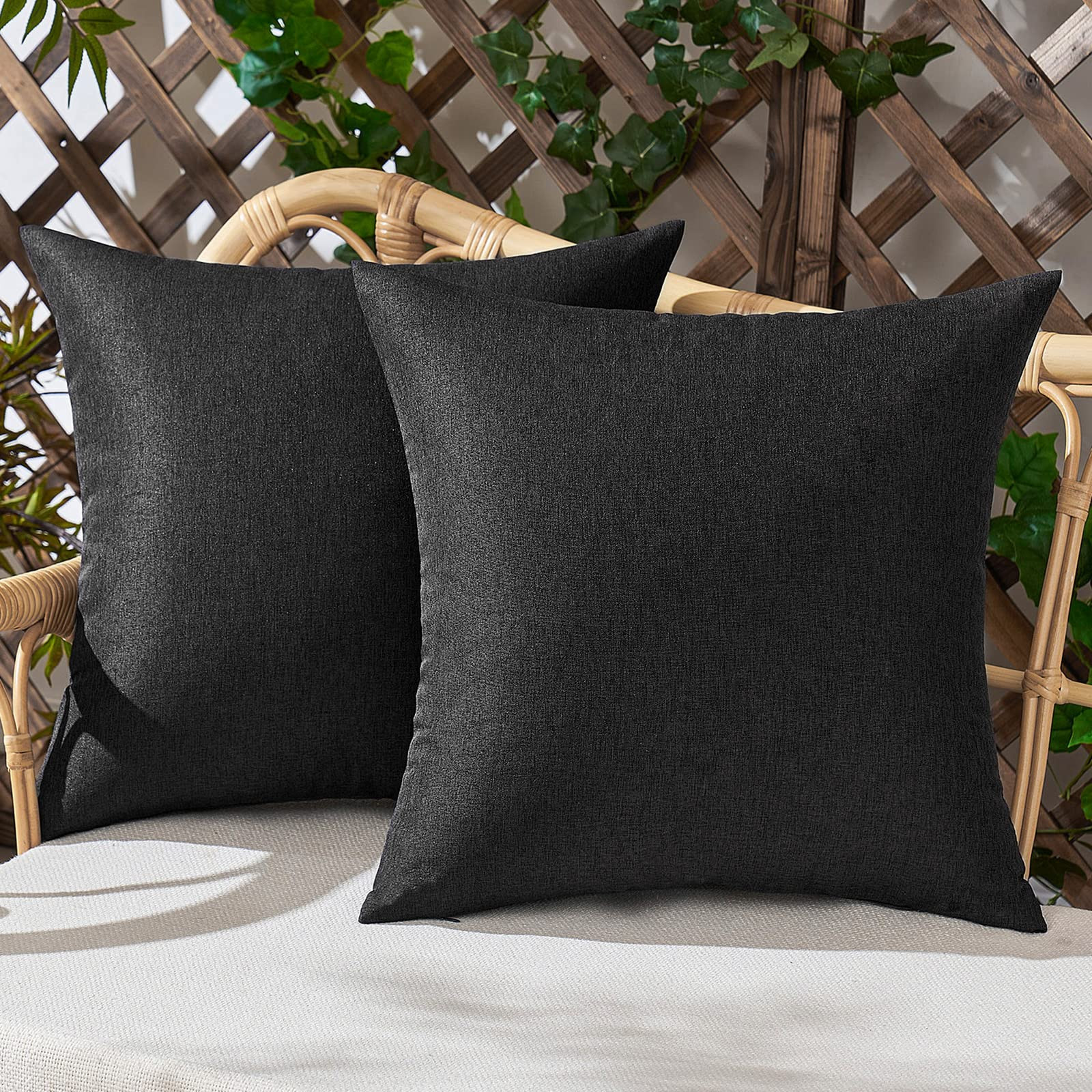 Woaboy Set of 2 Outdoor Waterproof Throw Pillow Covers Decorative Farmhouse Linen Pillowcases Sol... | Amazon (US)