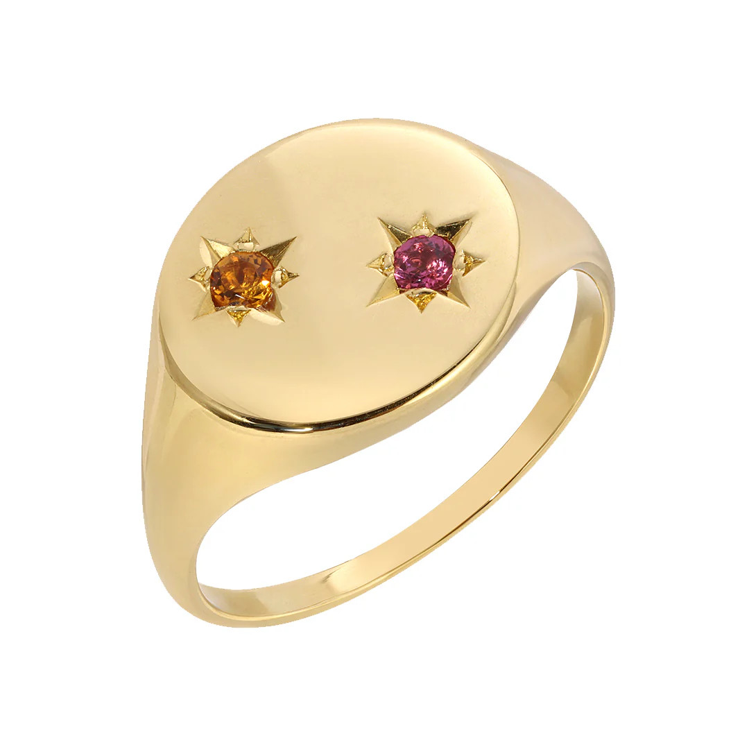 BIRTHSTONE COMPASS SIGNET RING 2 STONES | Starling Jewelry