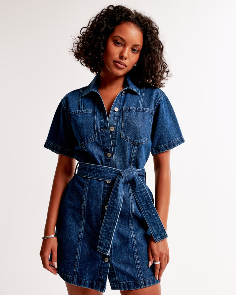 Women's Short-Sleeve Denim Shirt Dress | Women's New Arrivals | Abercrombie.com | Abercrombie & Fitch (US)