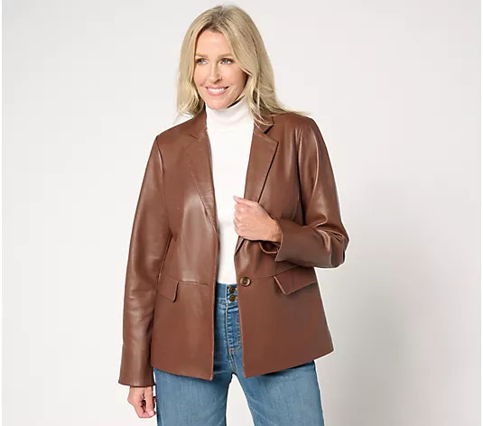 Denim & Co. Regular Lamb Leather Blazer | QVC